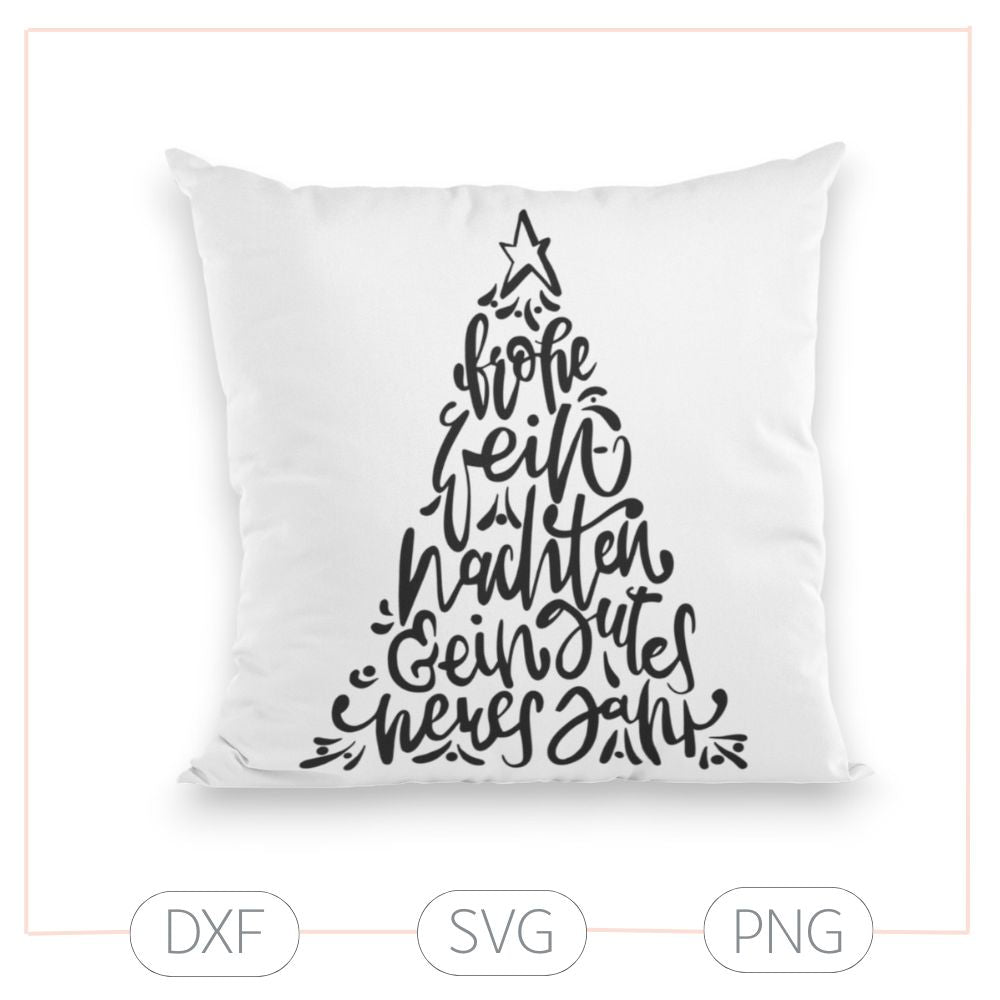 Plotterdatei „Frohe Weihnachten“ – Schriftzug im Weihnachtsbaum (SVG/DXF/PNG)