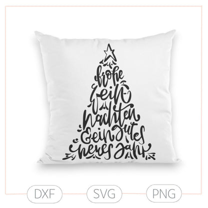 Plotterdatei „Frohe Weihnachten“ – Schriftzug im Weihnachtsbaum (SVG/DXF/PNG)