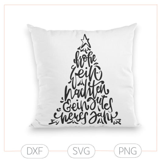 Plotterdatei „Frohe Weihnachten“ – Schriftzug im Weihnachtsbaum (SVG/DXF/PNG)