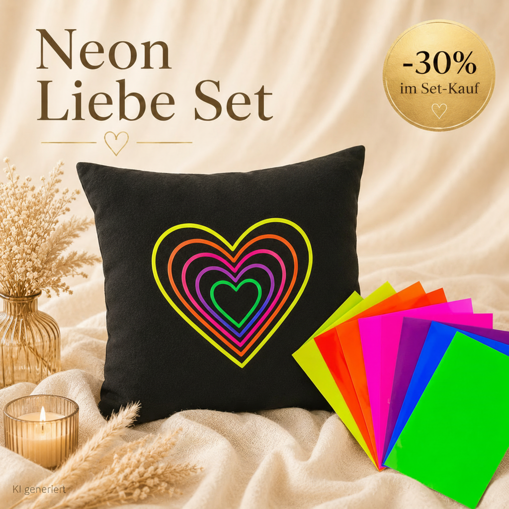 Neon Liebe Set – Kissenhülle & Neon Power Folienset