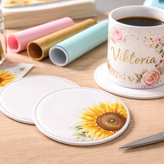 Kunstleder-Untersetzer rund – für Sublimation & Textilfolien