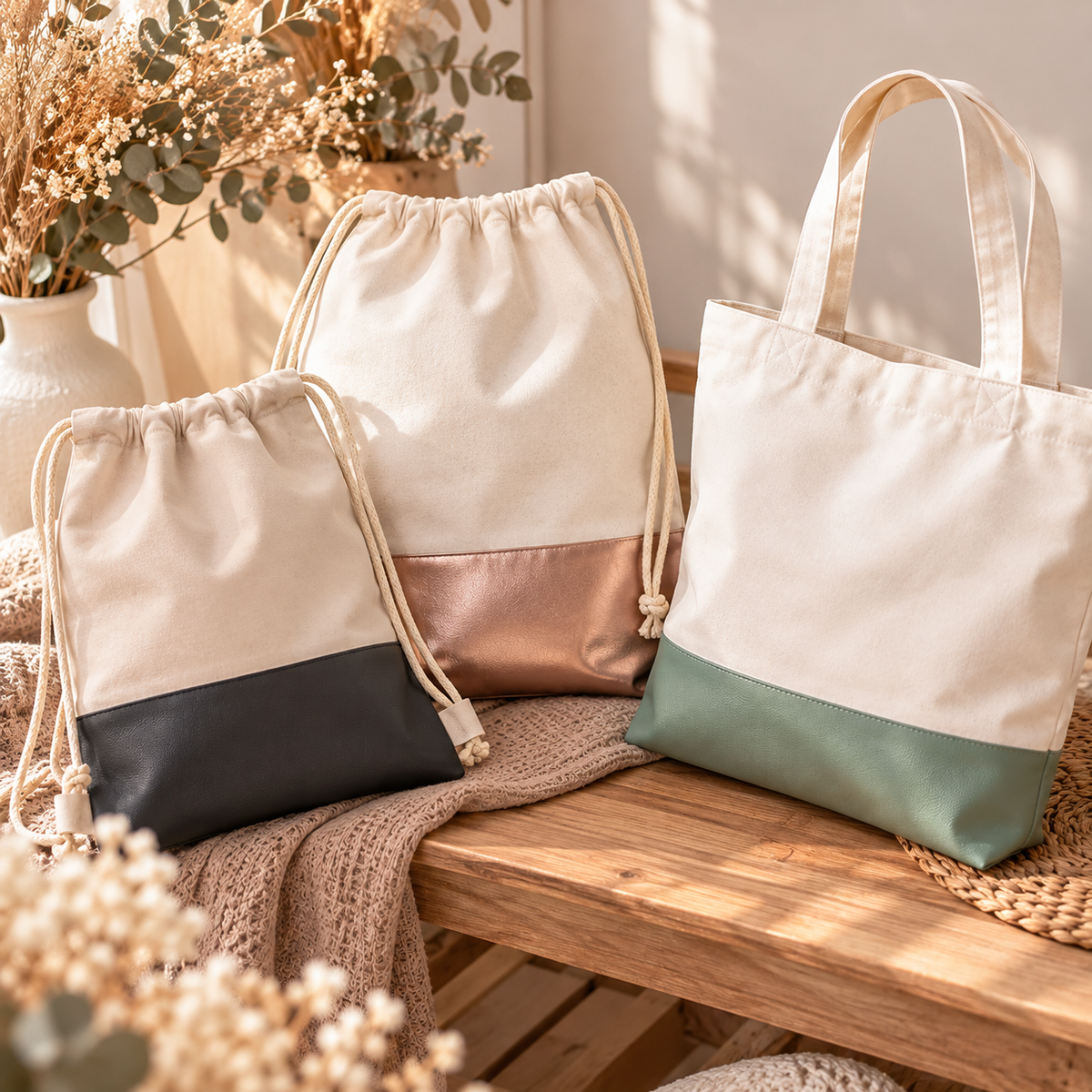 Canvas Taschen mit hochwertigem Kunstlederboden – Made in Germany