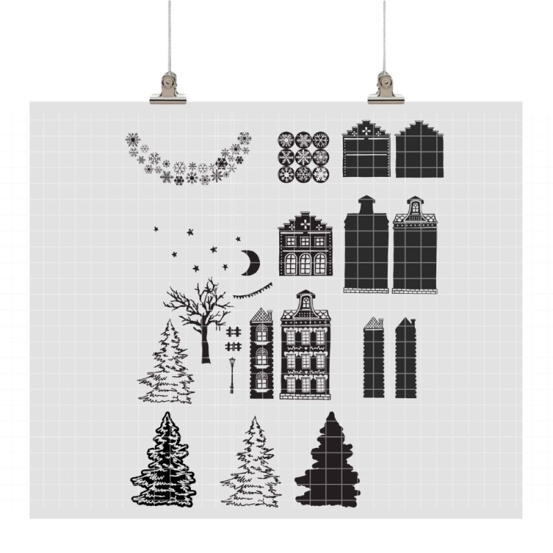 Plotterdatei „Winternacht“ – winterliches DIY-Set mit 36 Elementen (SVG/DXF)