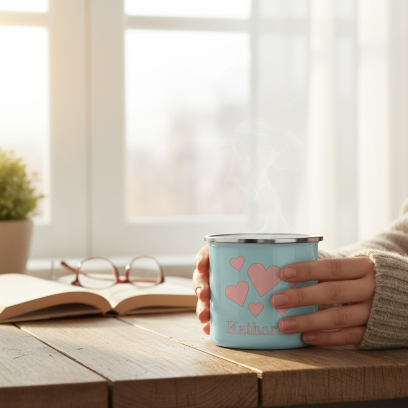 Emaille Scandi Mug – Sublimationstasse mit Silberrand