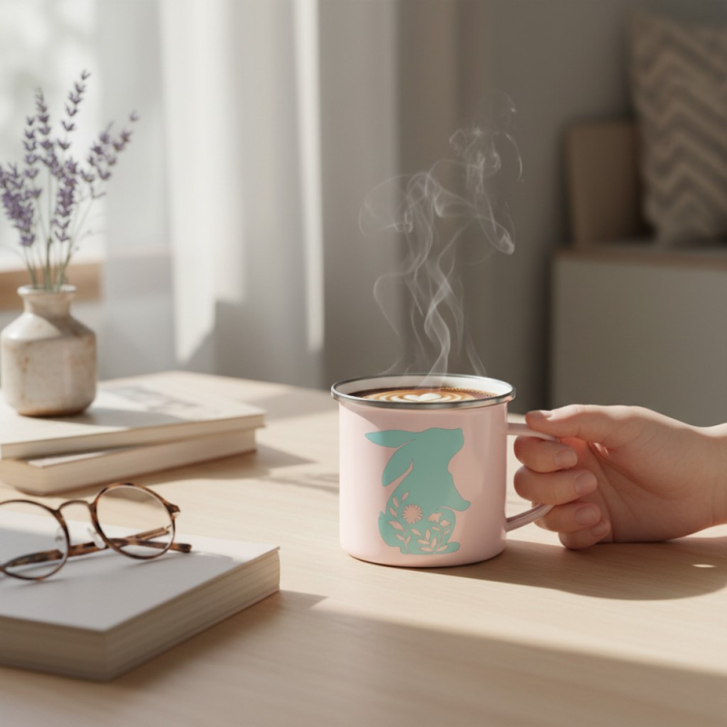 Emaille Scandi Mug – Sublimationstasse mit Silberrand